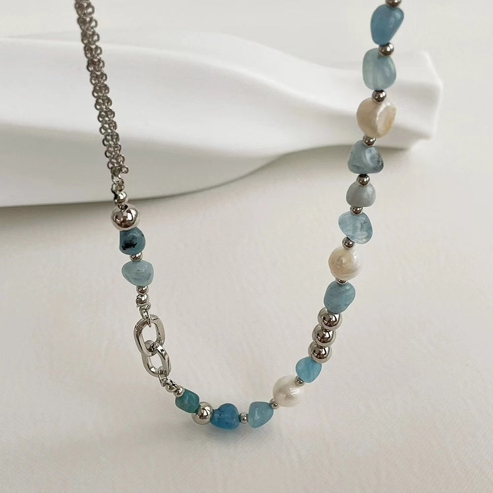 Natural stone blue crystal necklace