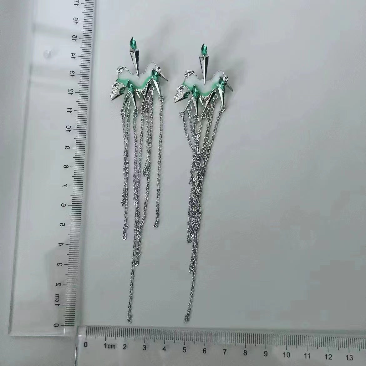 Sweet cool girl thin green zircon tassel long earrings