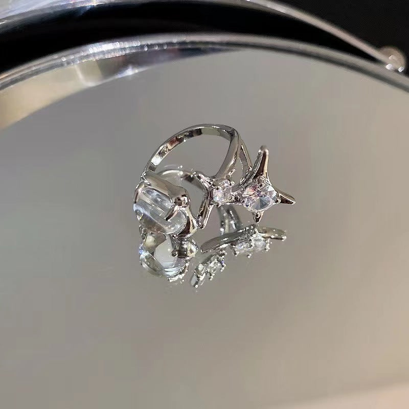 Zircon diamond ring heart opening ring temperament light luxury high sense ring