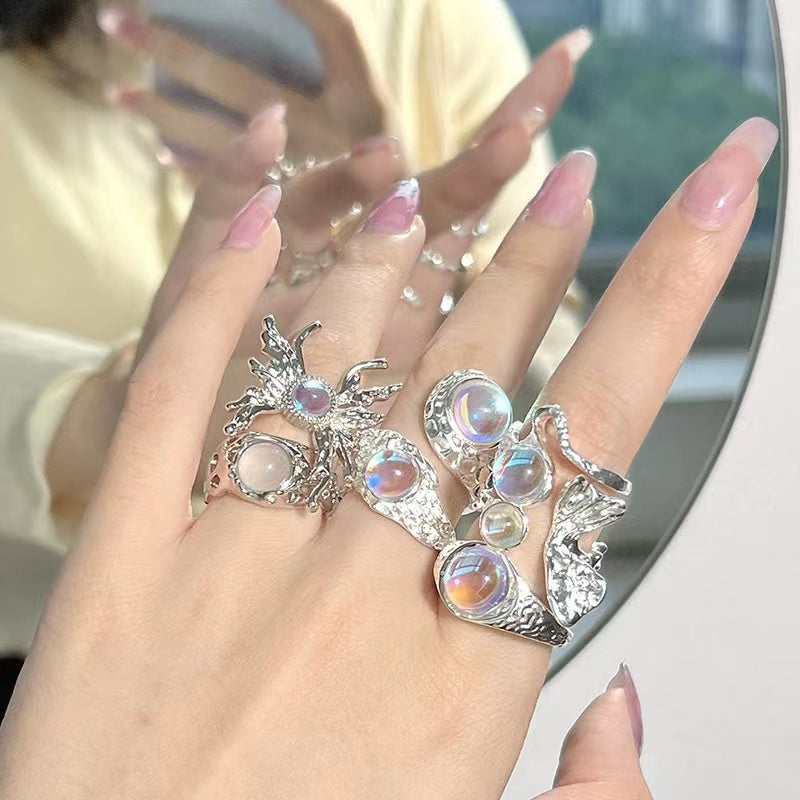 In stock moonstone opening niche design sense ins cold wind simple personality gemstone senior sense index finger ring