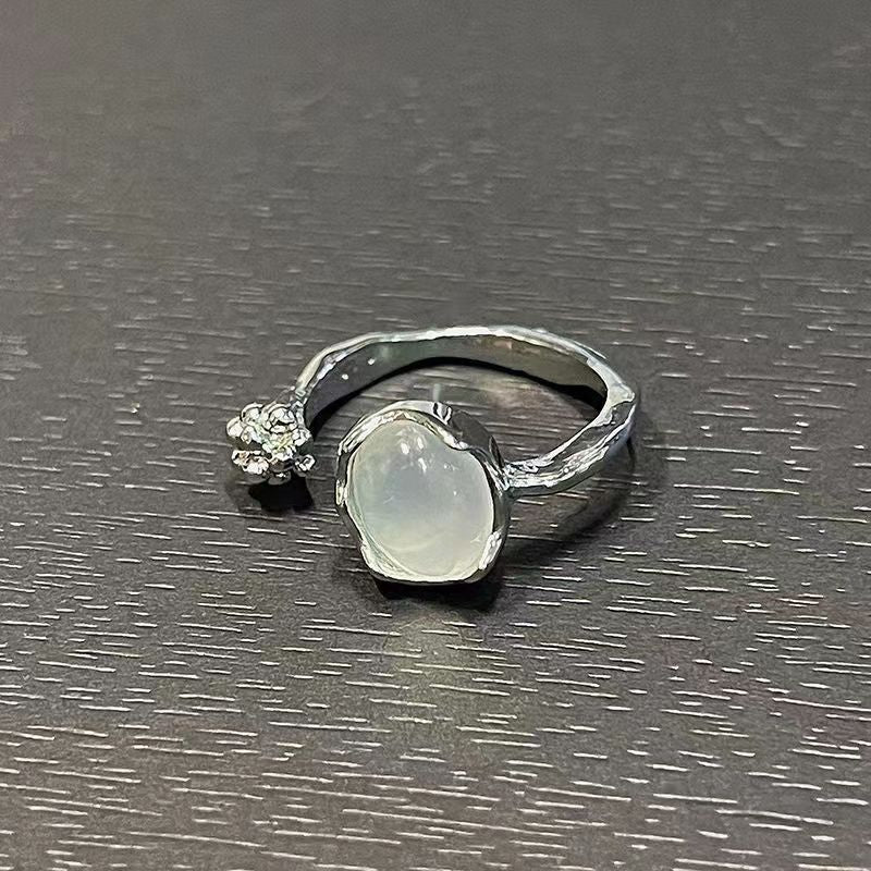 S925 silver ring moonstone ring irregular ring