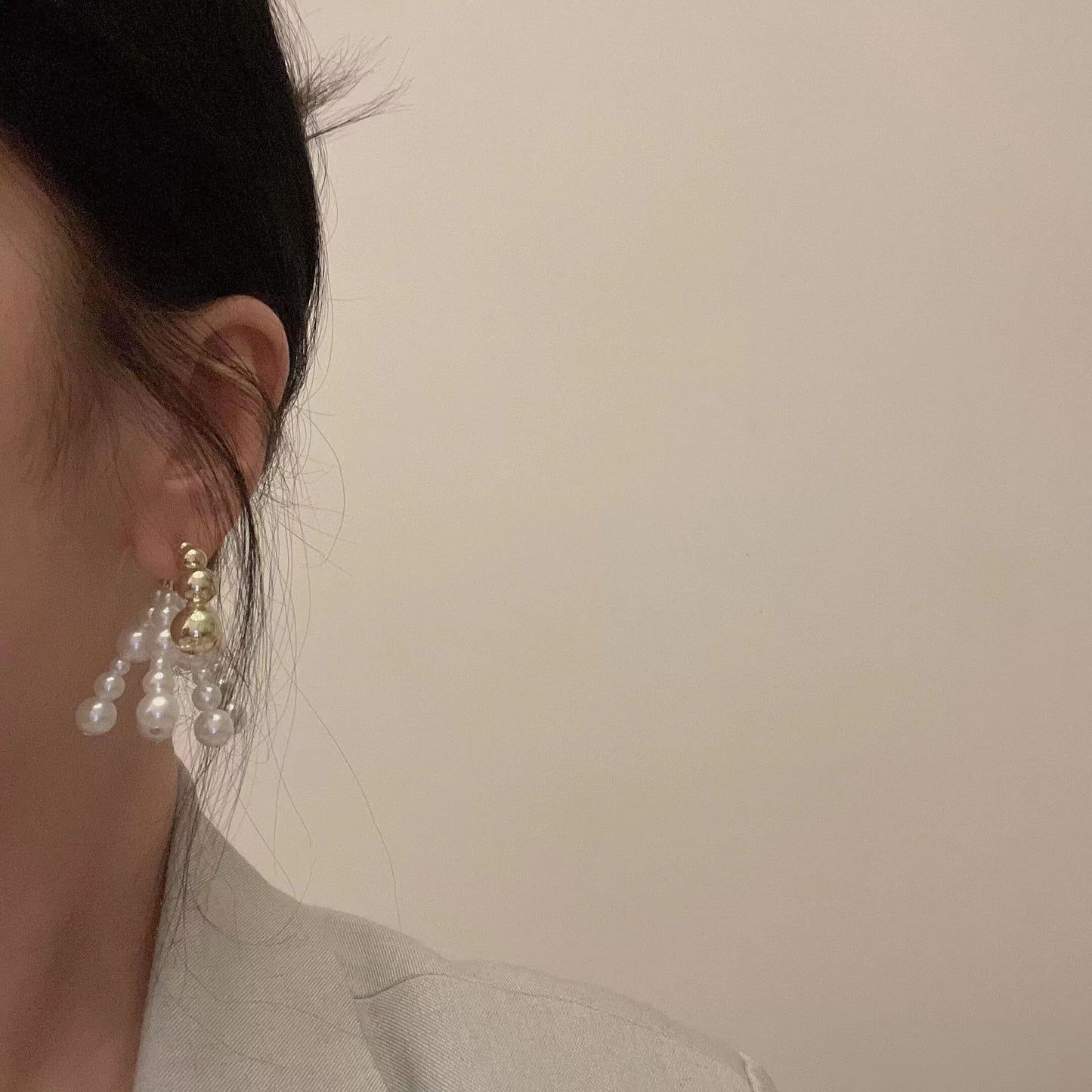 Large and small Pearl Beaded Earrings, light and luxurious metal Tassel Earrings