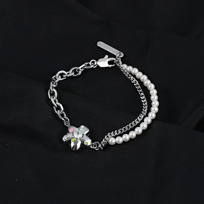 ins flower necklace female senior sense of personality fashion splicing pearl zirconia accessories niche cold wind collarbone chain