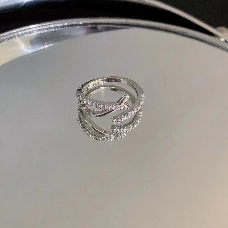 Zircon diamond ring heart opening ring temperament light luxury high sense ring