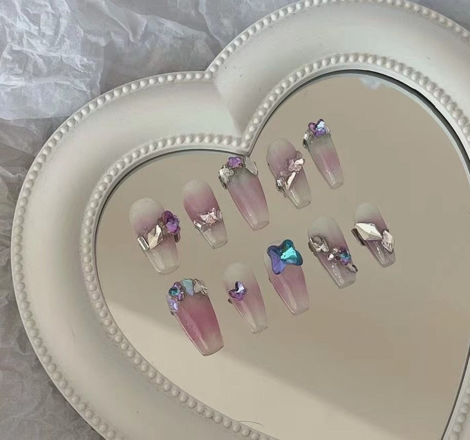 Handmade custom wear armor medium-length purple ice through butterfly removable ins senior wind