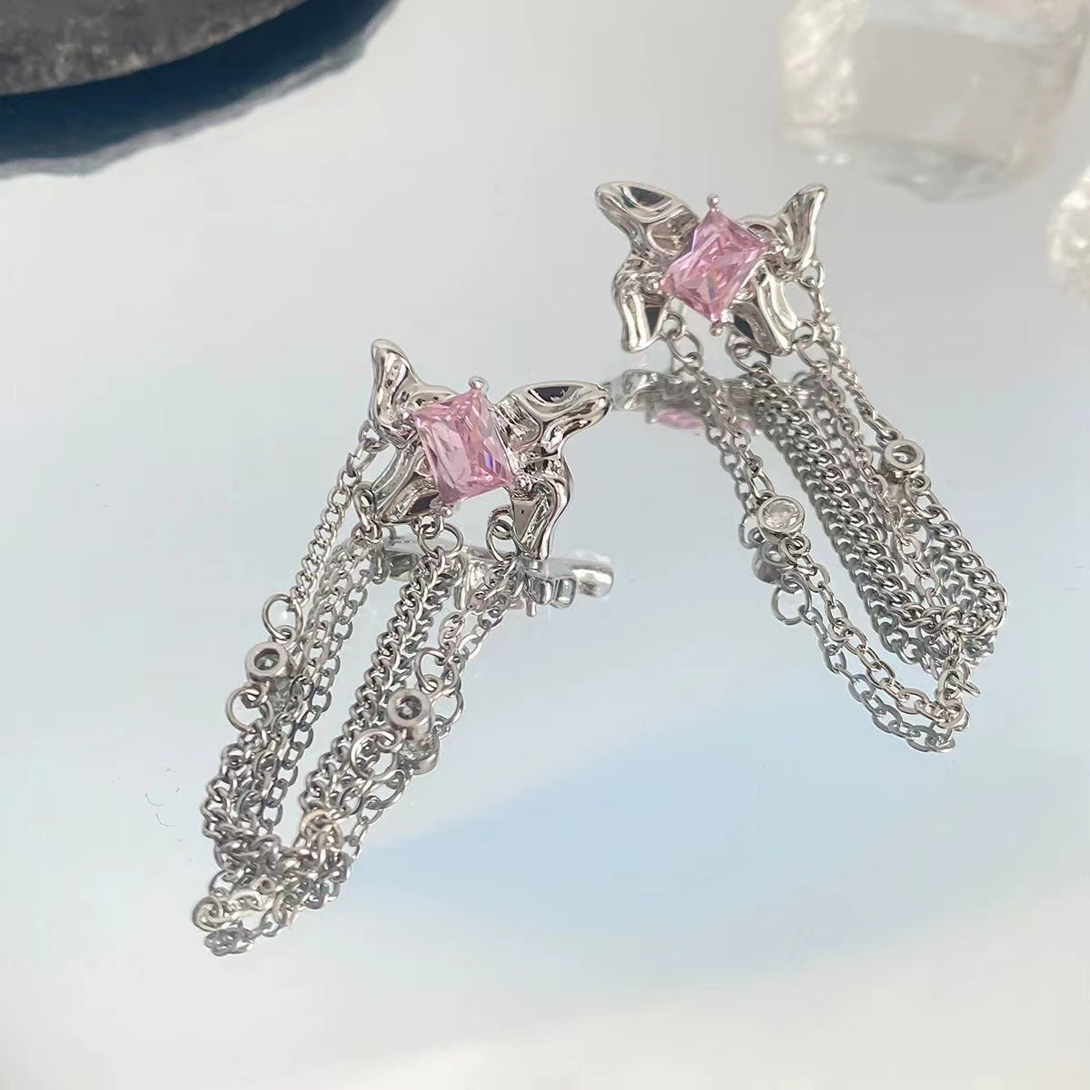 Love key lock irregular tassel earrings niche versatile personality cold wind earrings accessories