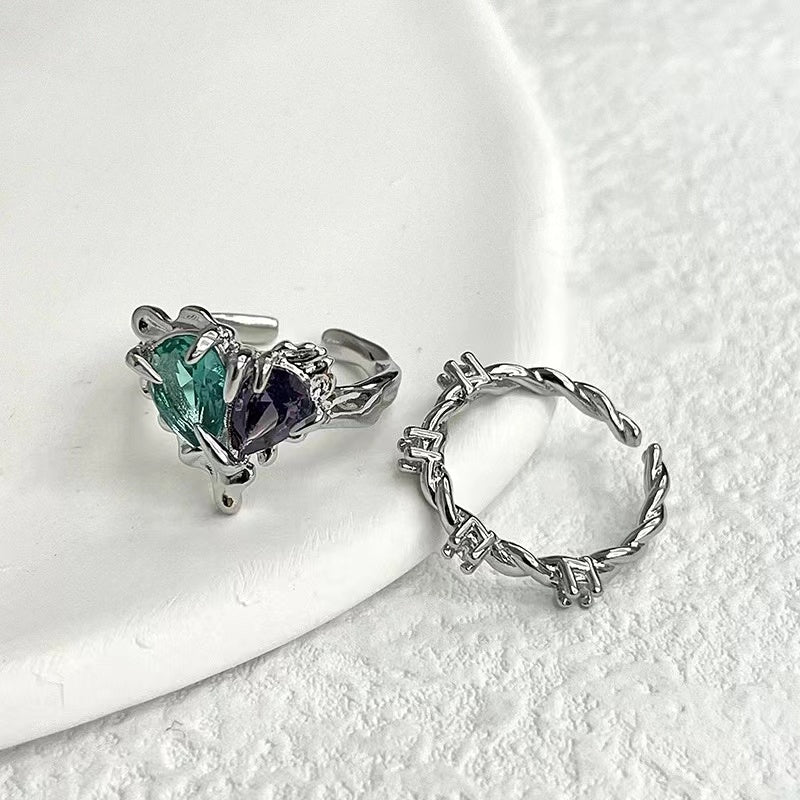 Colored gemstone love ring niche design premium feeling light luxury sweet open ring