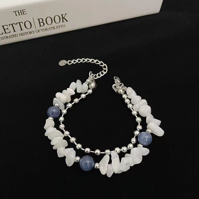 Double layer white crushed stone blue bead bracelet