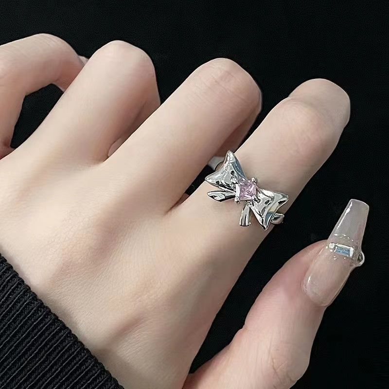 Niche design ring female ins wind bow open ring