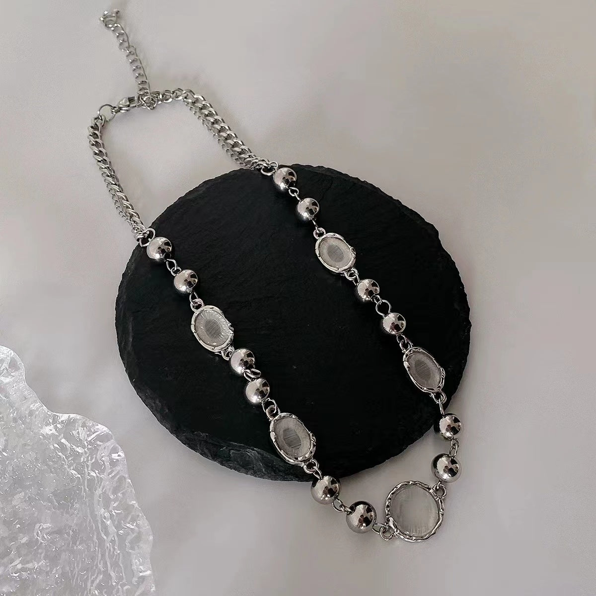 Sense cat's eye stone chain white moonlight element necklace