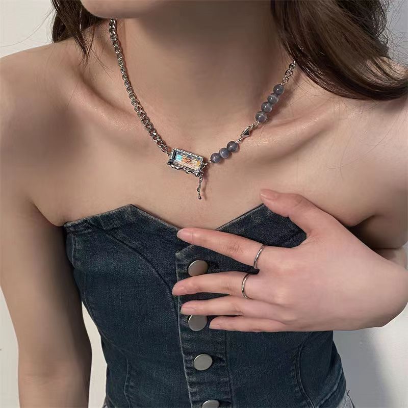 Blue and purple gradient square zirconia pendant necklace