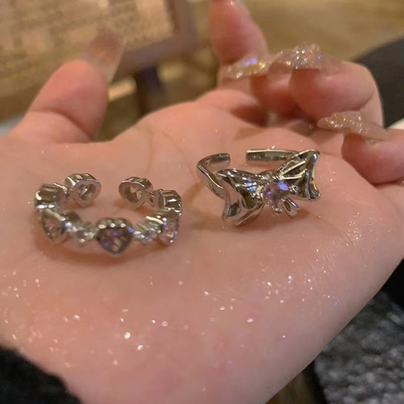 Pink love bow ring zirconia premium feel open ring