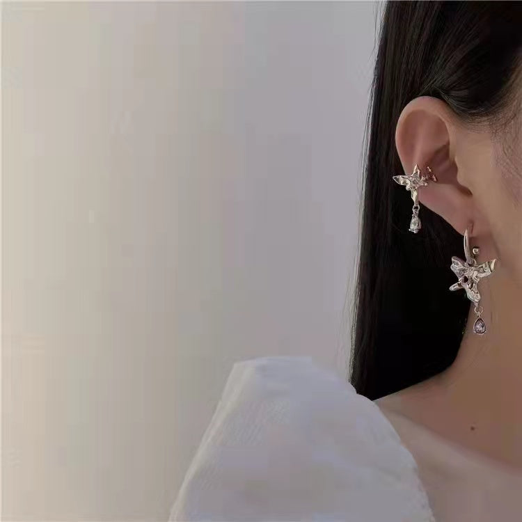 925 silver needle set diamond geometric irregular Tassel Earrings