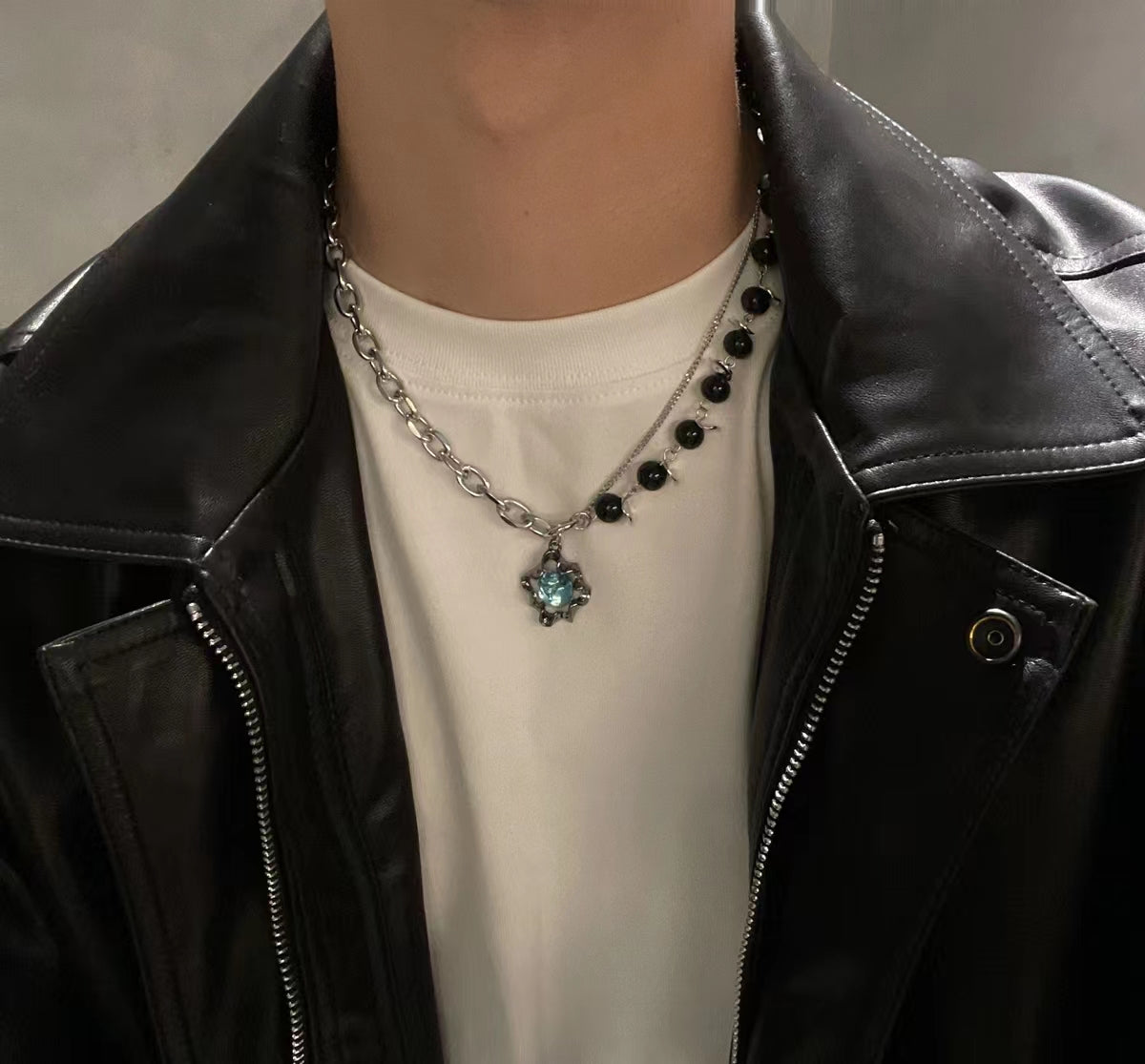 Black beaded titanium steel chain sweet cool collarbone chain female