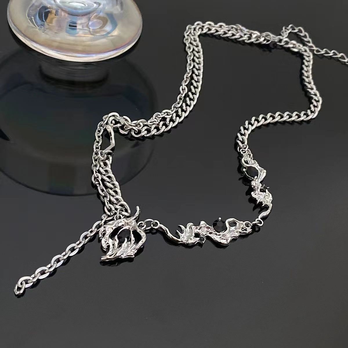 Irregular black diamond necklace
