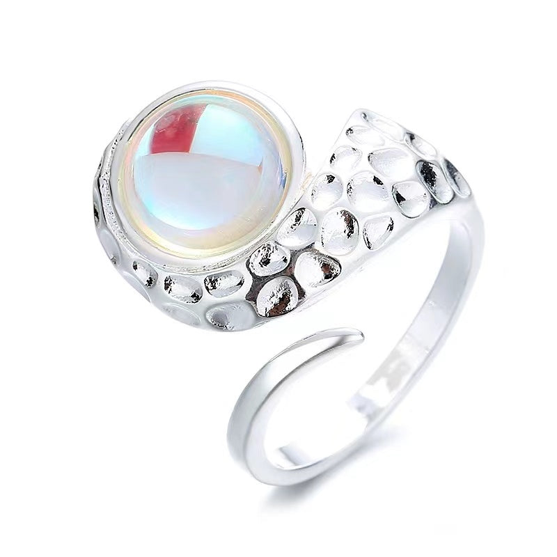 In stock moonstone opening niche design sense ins cold wind simple personality gemstone senior sense index finger ring