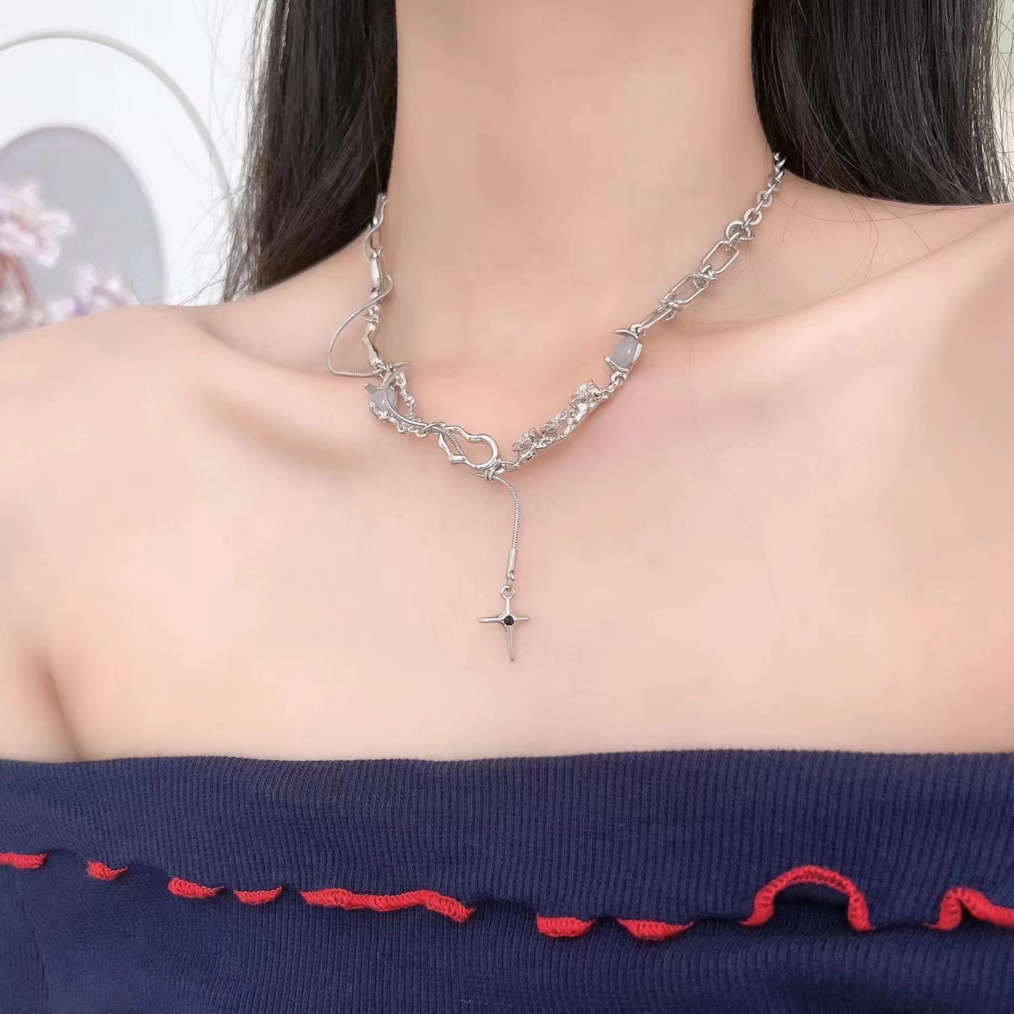 Moonstone necklace with myriad patterns