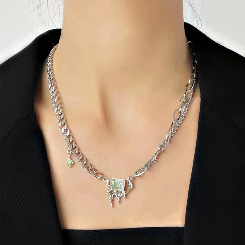New zirconia stitching necklace female light luxury niche design senior sense of fashion versatile temperament collarbone chain