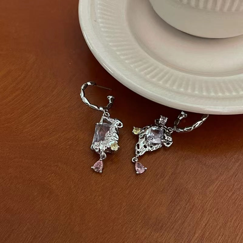 Design sense niche cold wind lava zircon tassel earrings net red personality chic niche earrings