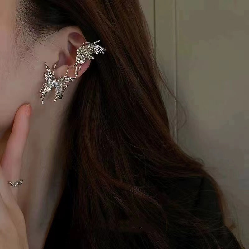 Sweet cool wind elf earrings double butterfly wings ear bone clips ear clips niche senior sense cold wind earrings earrings studs