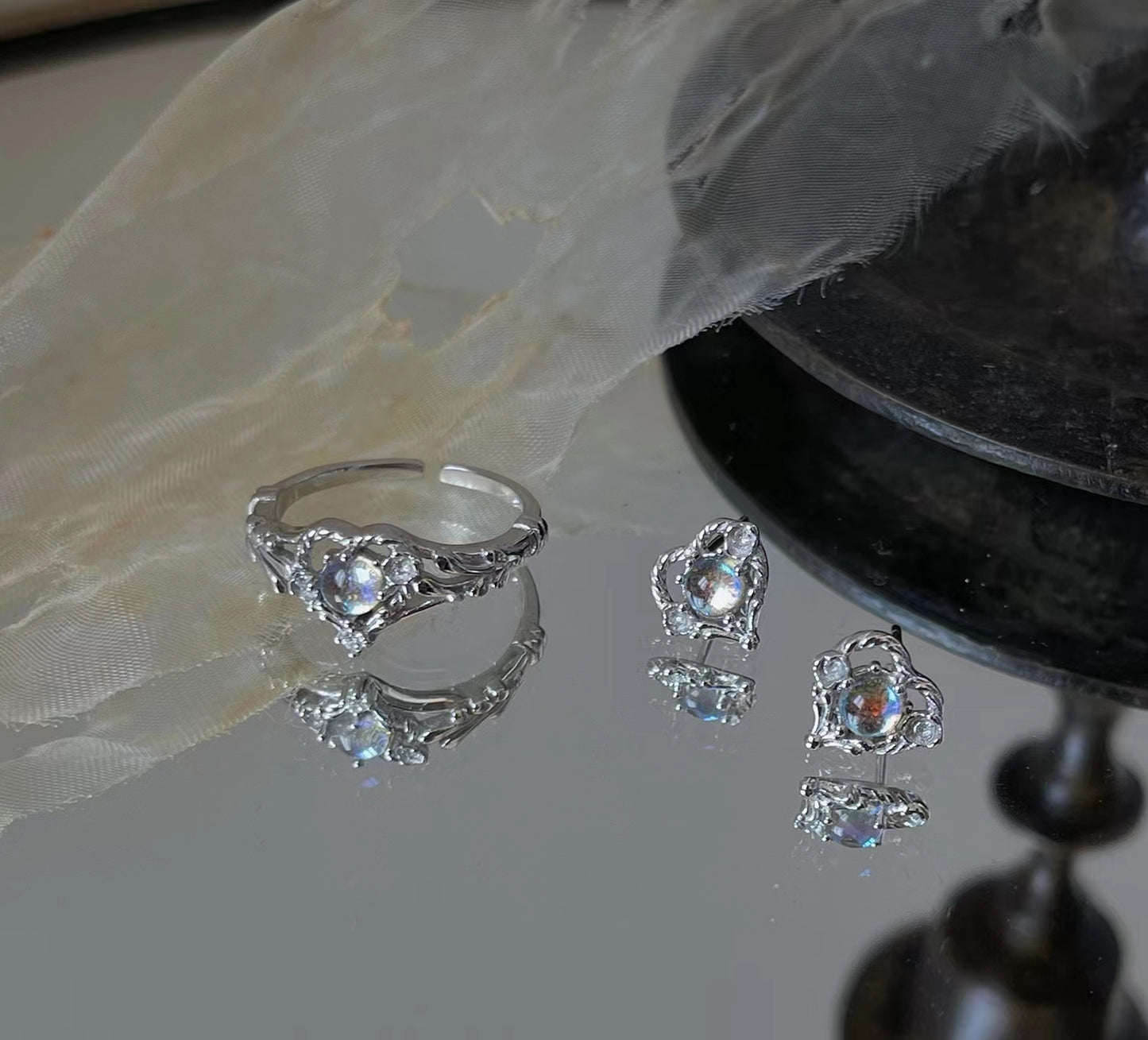 925 silver muscle love earrings necklace ring set to raise ear piercing anti-allergy