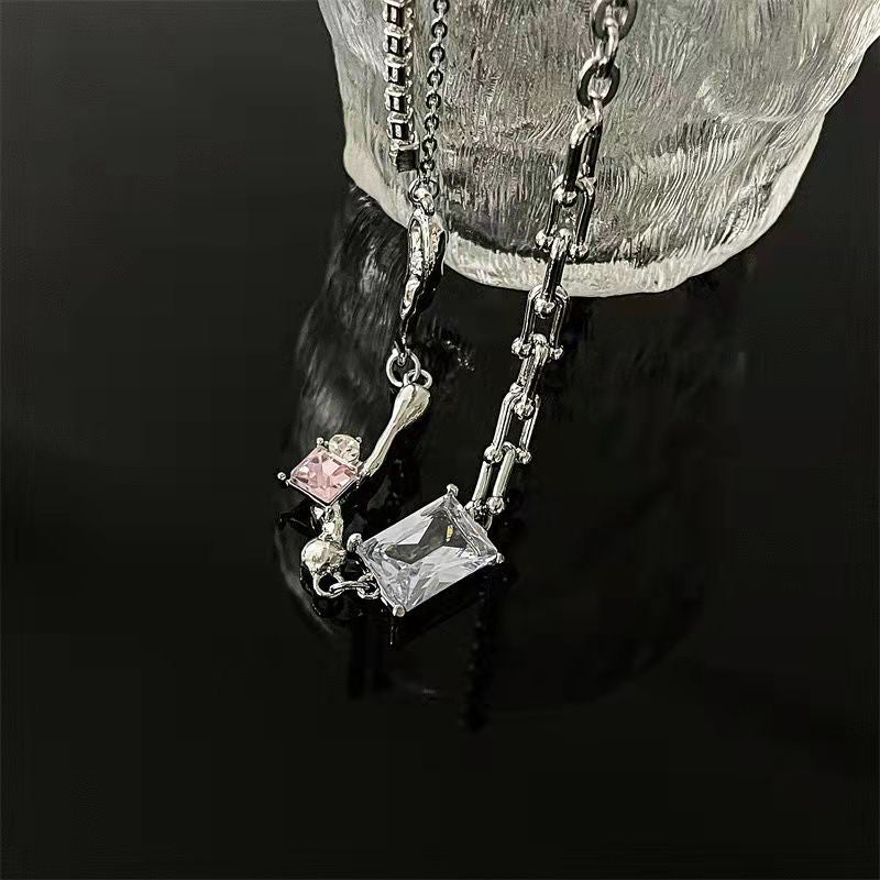 Diamond round silver collarbone chain