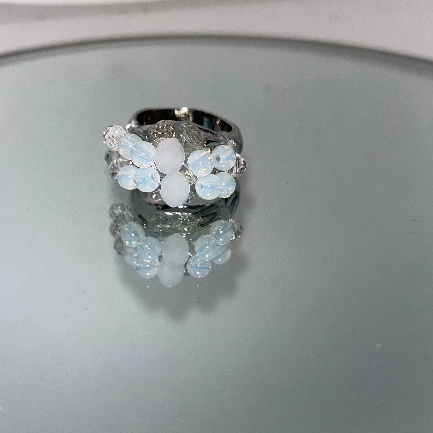 Original design a variety of hand-beaded crystal tourmaline lava texture ring women ins light luxury premium feeling ring
