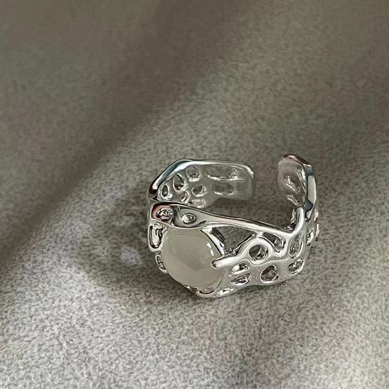 In stock moonstone opening niche design sense ins cold wind simple personality gemstone senior sense index finger ring