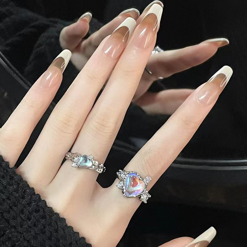 Moonstone love ring open ring with colored diamonds