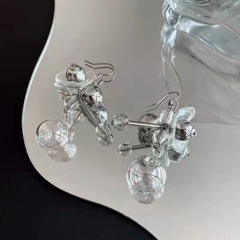 Bubble exaggeration transparent glass water ball earrings