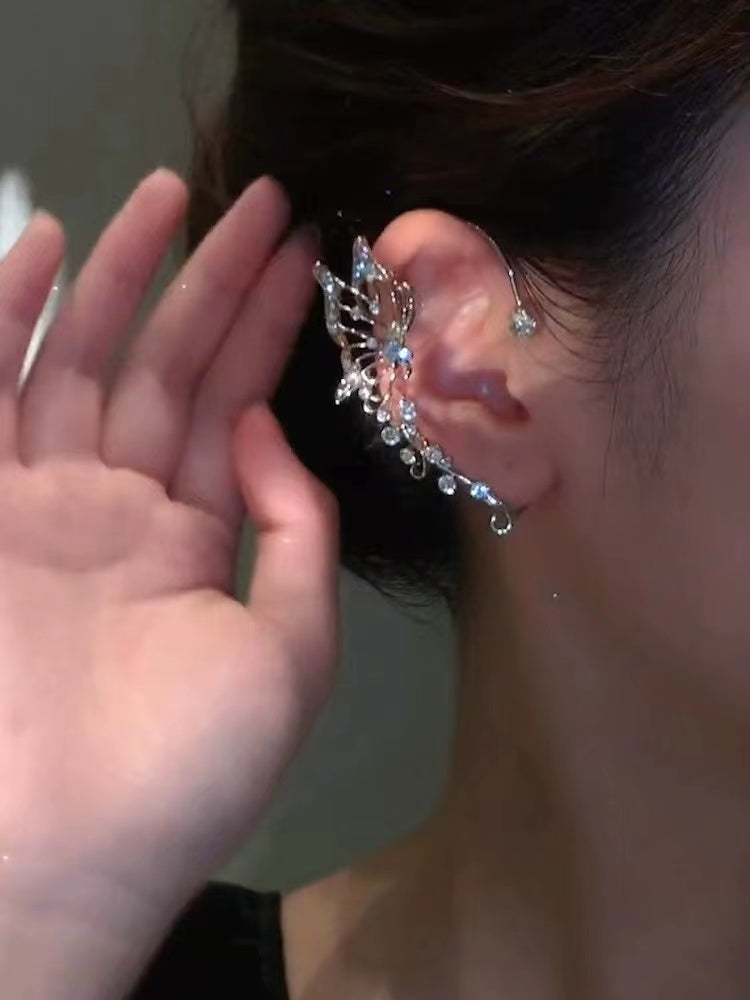 The new super fairy butterfly elf ear hangings light luxury niche design sense ear clips Sen system personality fashion