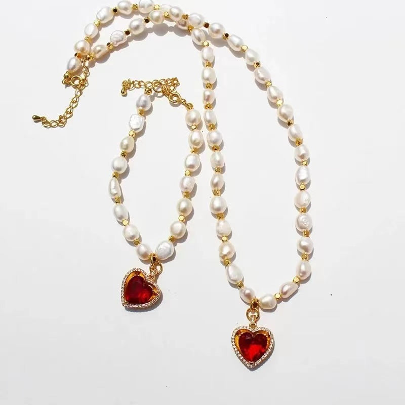 Natural freshwater real pearl peach heart clasp chain
