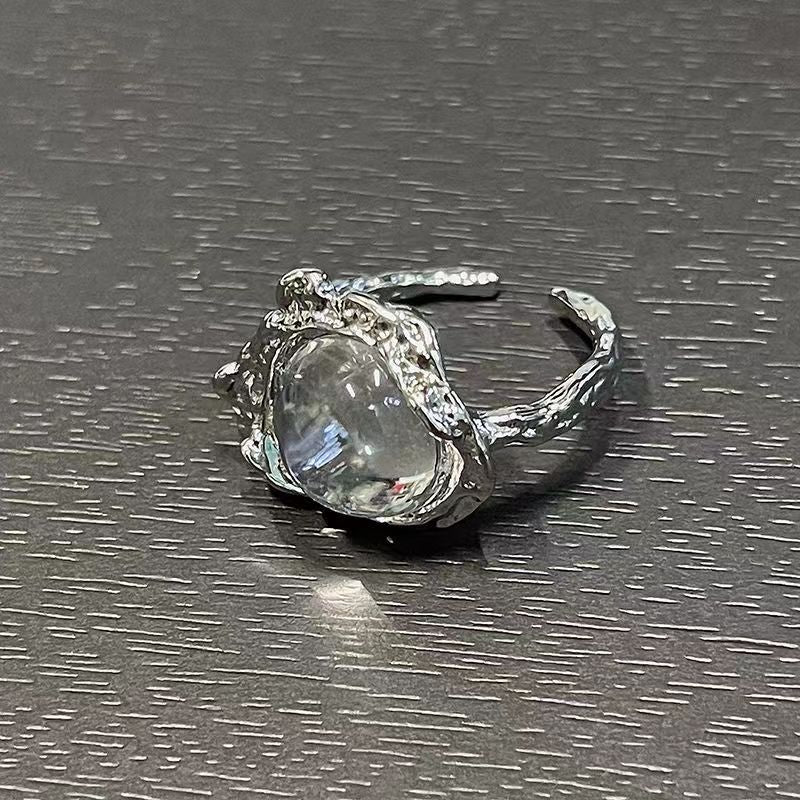 S925 silver ring moonstone ring irregular ring