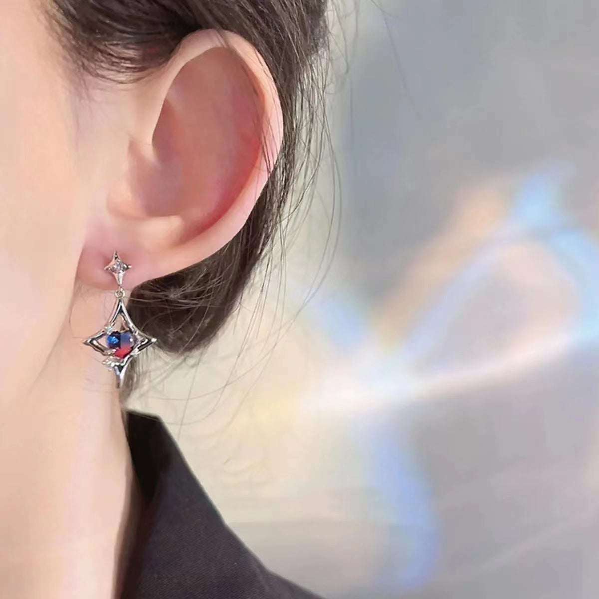 Hot girl sense four mango gradient dreamy blue and purple peach heart stud earrings ins cold wind mango sweet earrings tide