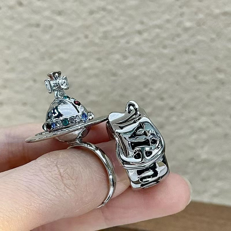 Star wide face belt buckle letter open ring with premium feel