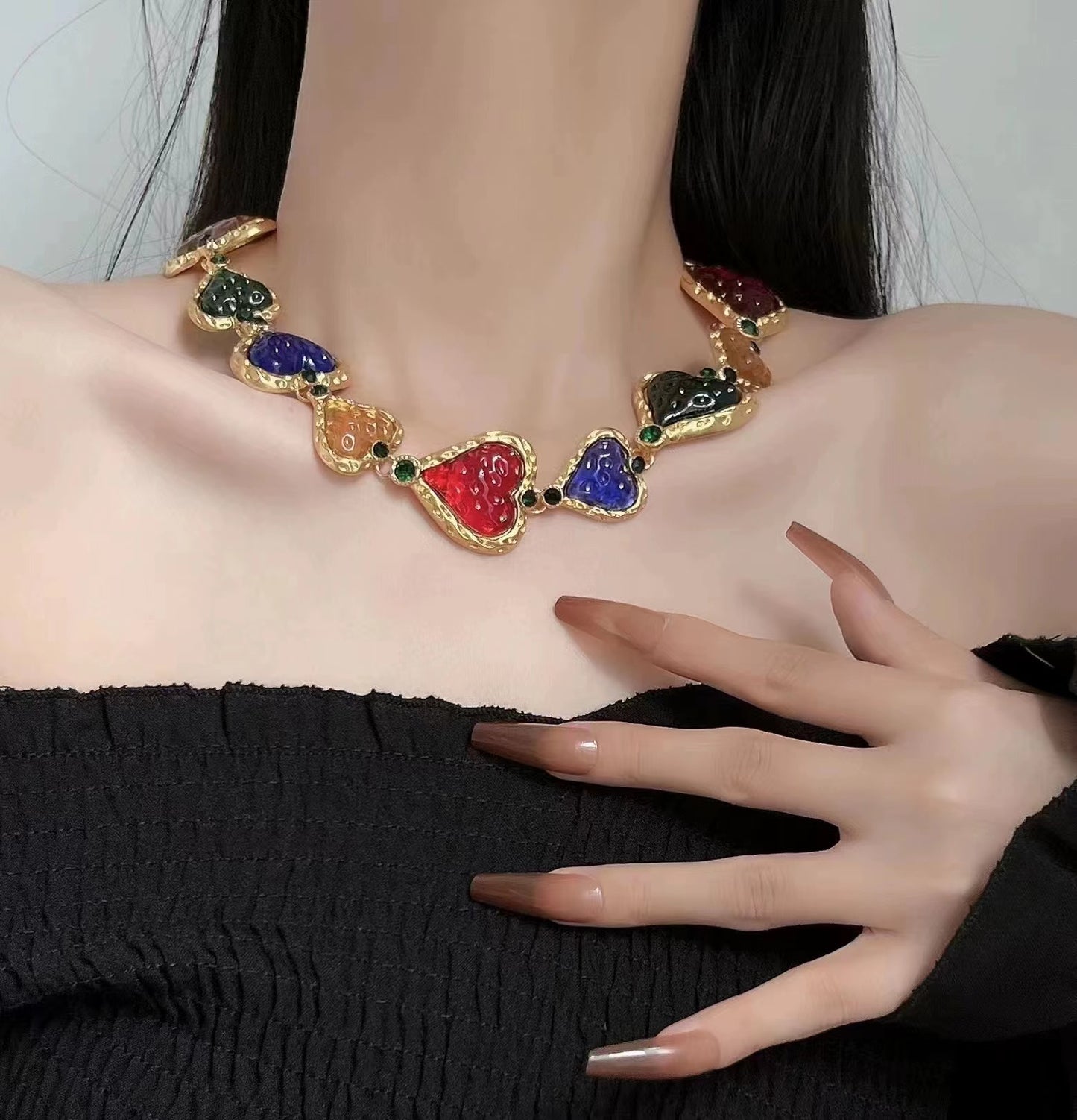 Vintage party colored gemstone love necklace
