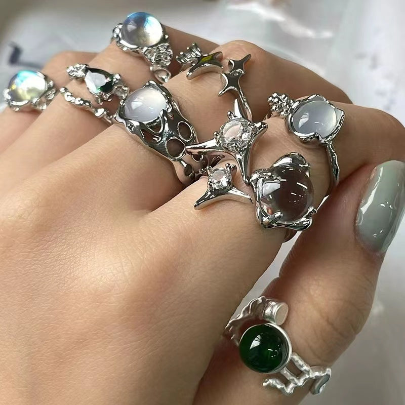 French personality senior niche design sense ins cold wind tide cool female simple moonstone index finger open ring