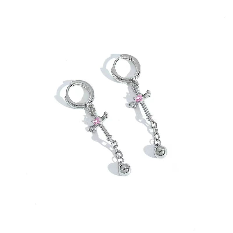 Cold wind earrings female ins personality hundred with cross long ear buckle love zirconia sweet cool senior sense earrings