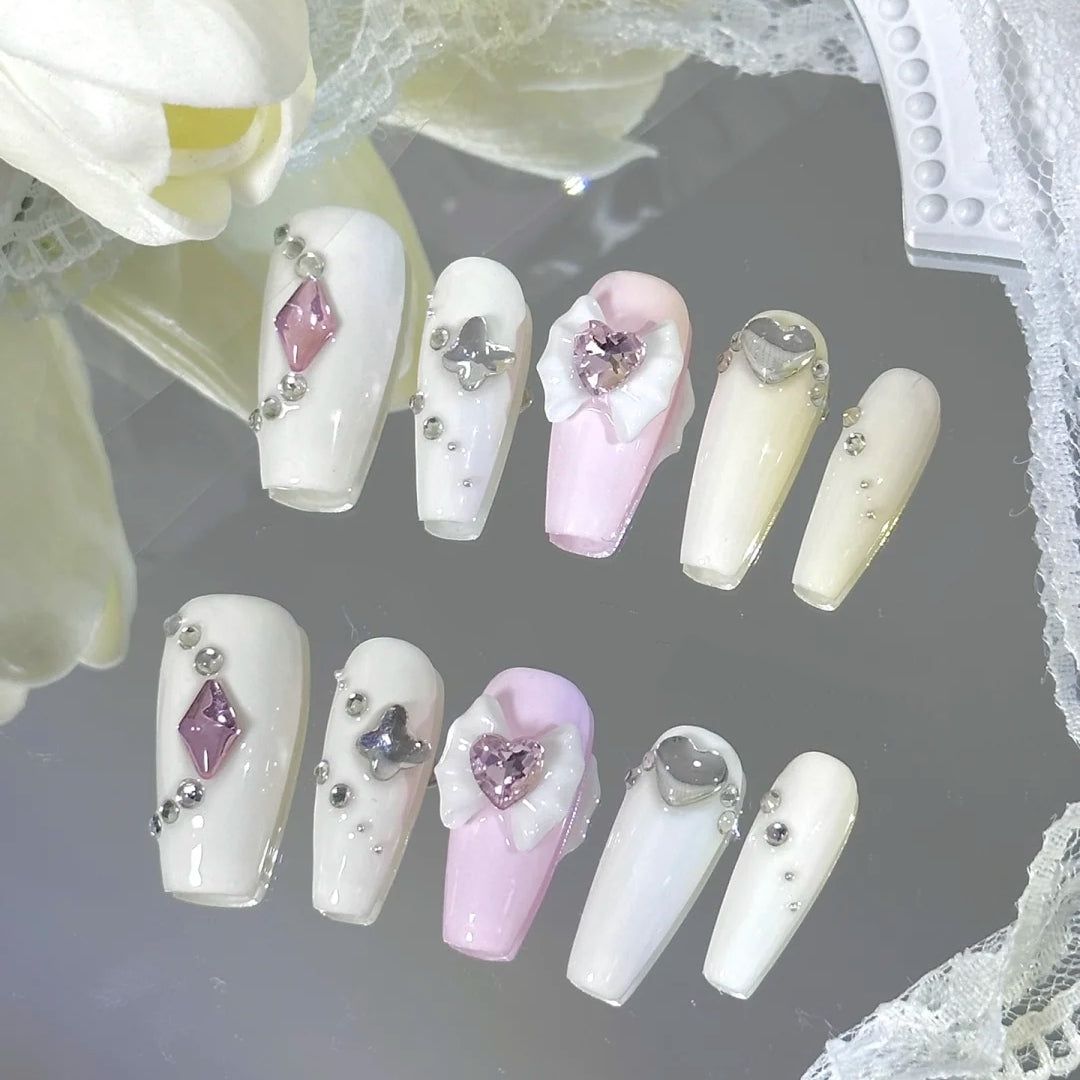 Cute pretty girl crystal love bowknot diamond nail accessories nail accessories