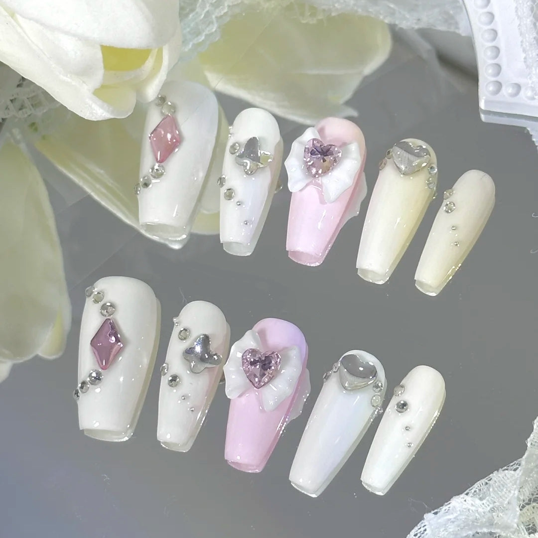 Cute pretty girl crystal love bowknot diamond nail accessories nail accessories