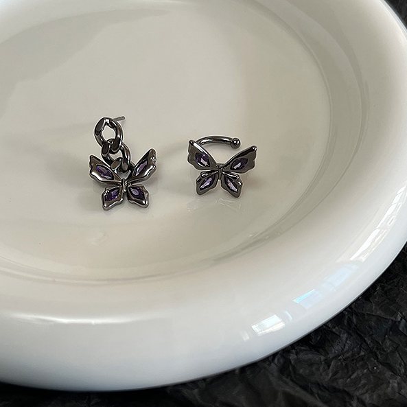 Black butterfly ring, female purple diamond inlaid with sweet cool personality, hot girl, small crowd adjustable index finger ring
