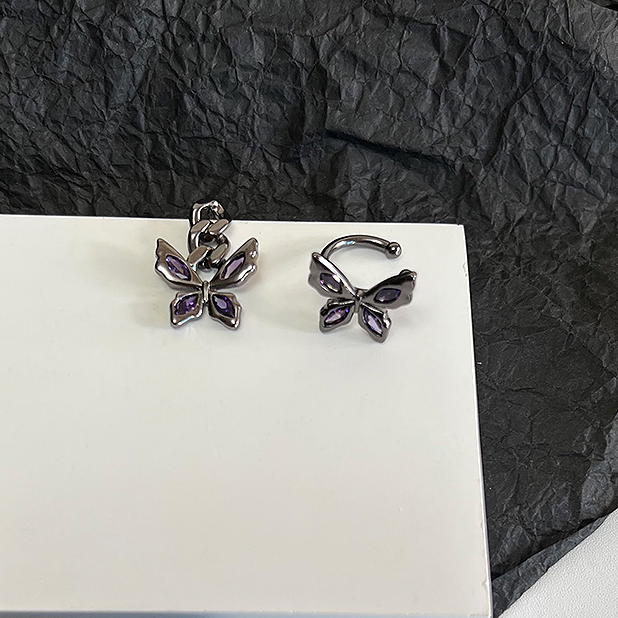 Black butterfly ring, female purple diamond inlaid with sweet cool personality, hot girl, small crowd adjustable index finger ring