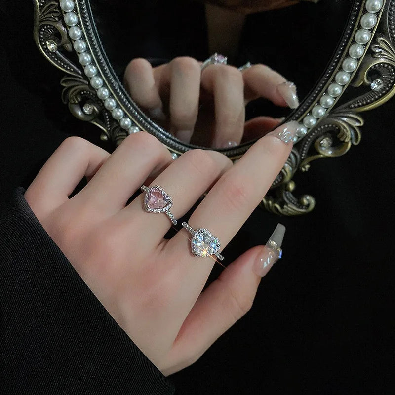 Love heart open ring Netflix niche design sense finger ring personality tide temperament hundred match hand ornaments
