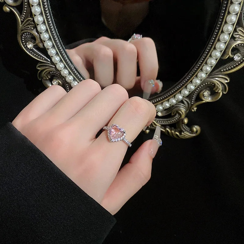 Love heart open ring Netflix niche design sense finger ring personality tide temperament hundred match hand ornaments