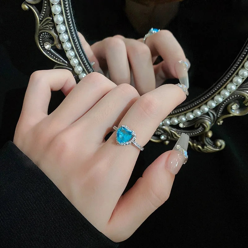 Love heart open ring Netflix niche design sense finger ring personality tide temperament hundred match hand ornaments