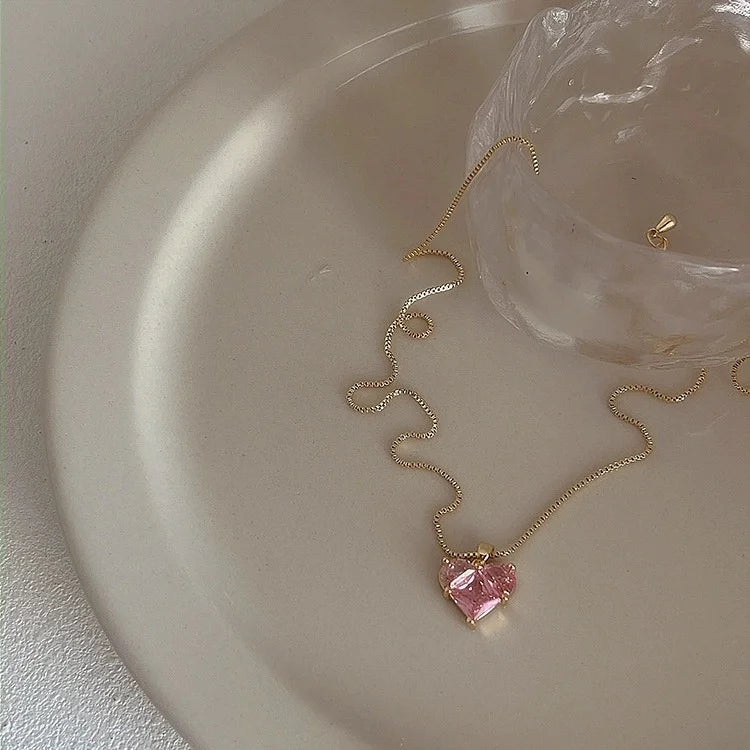 Pink Love Zircon Necklace Earrings