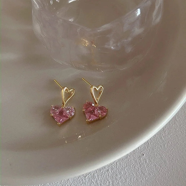 Pink Love Zircon Necklace Earrings