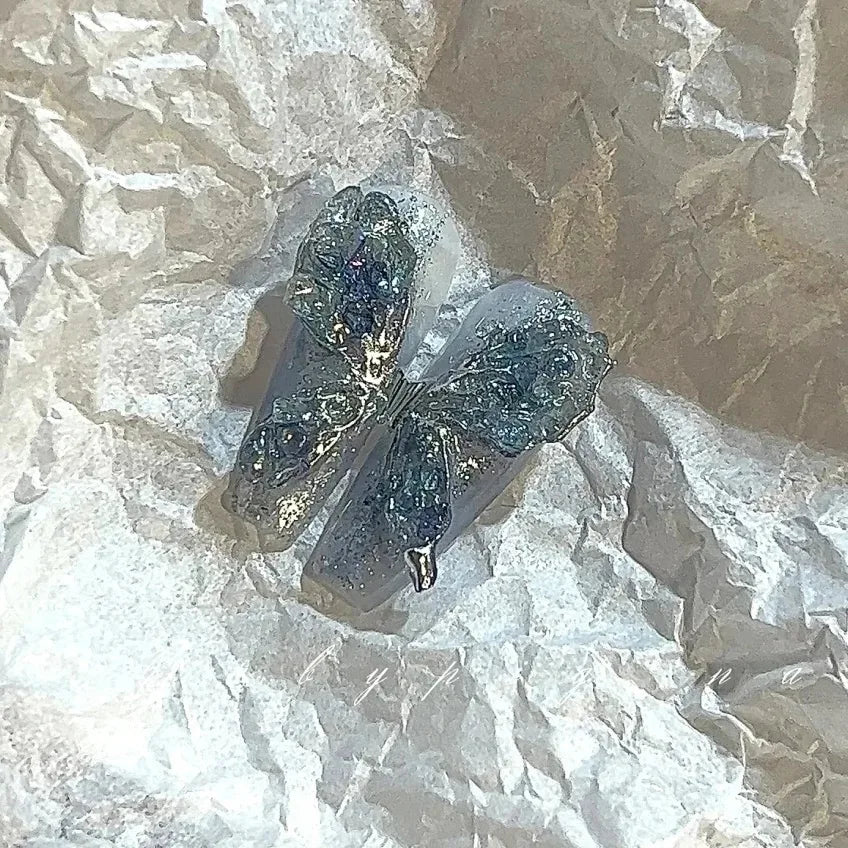Blue dream butterfly false nails Handmade crystal diamond
