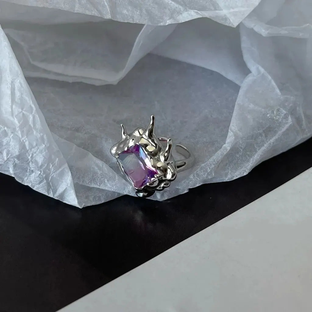 Allover S925 Sterling Silver Design Irregular Lava Set Diamond Zircon Earrings Ring Short Collar Necklace