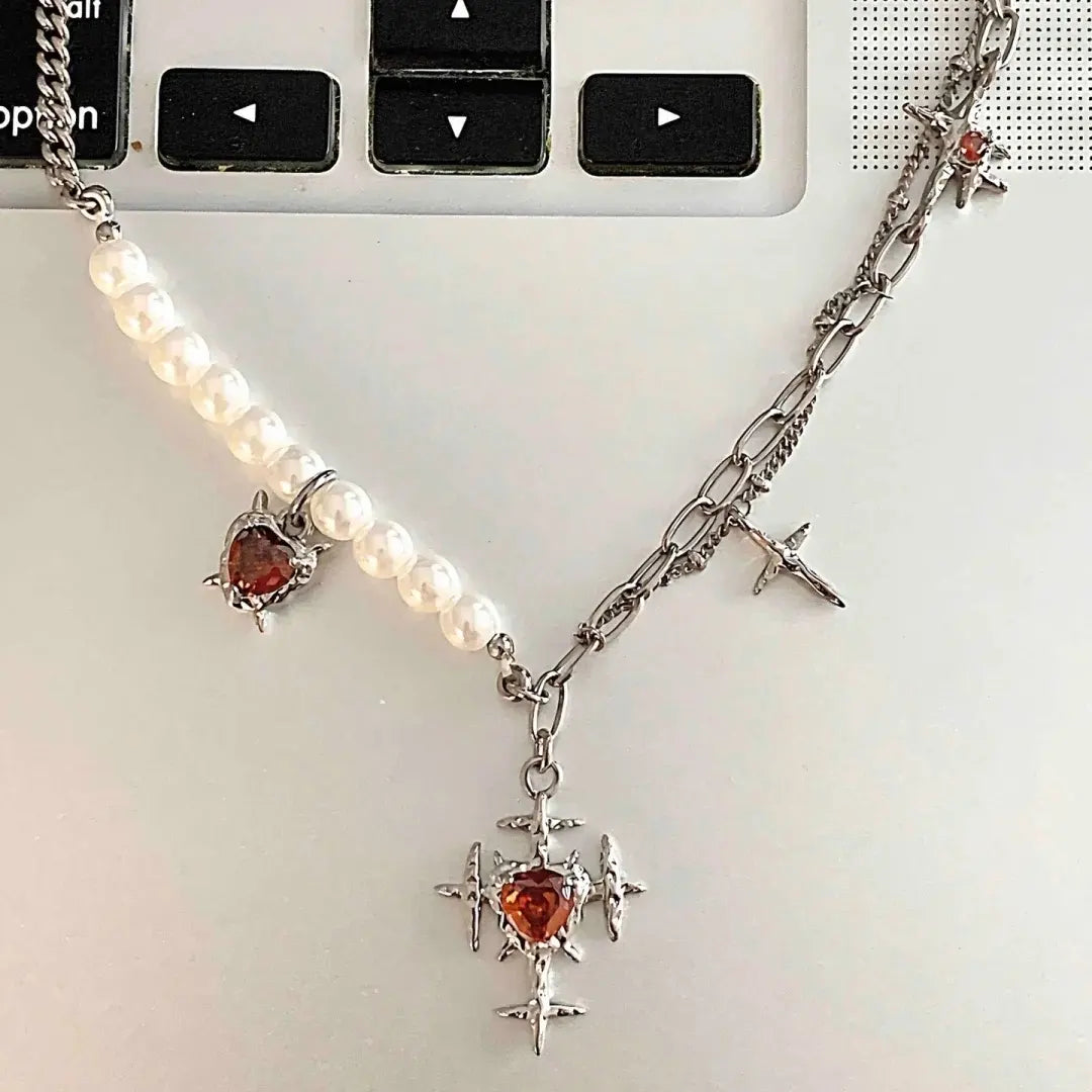 Double irregular ruby creative double-layer chain stacking necklace